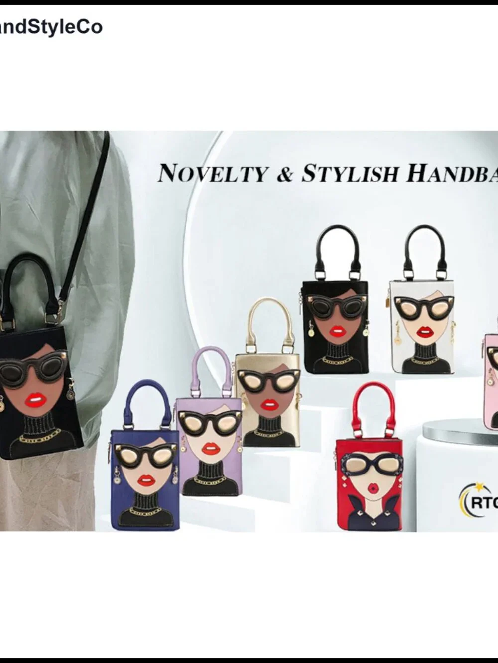 Unique 3D Lady Face PU Leather Satchel Handbag Crossbody Shoulder Bag Novelty